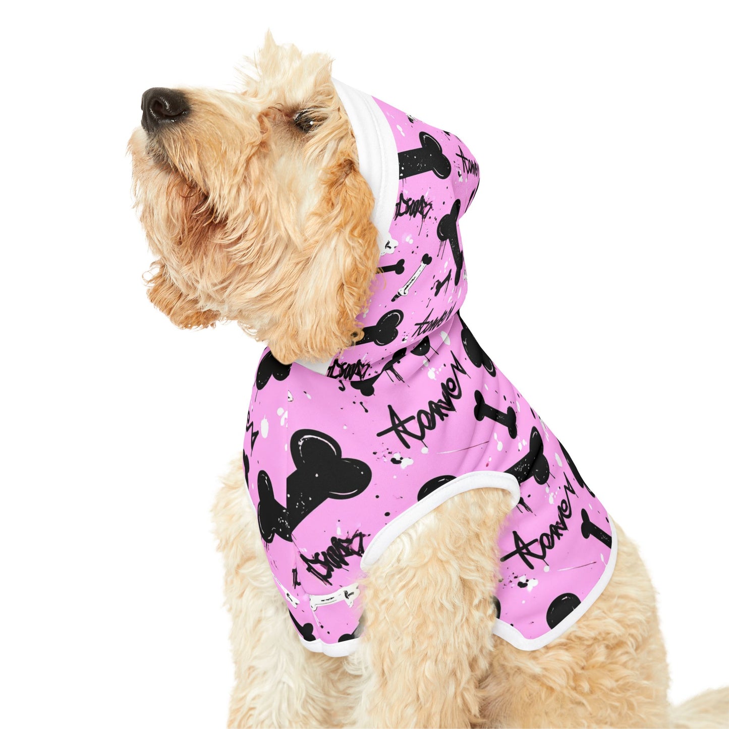 Dog Hoodie - Pink Graffiti Bone Print