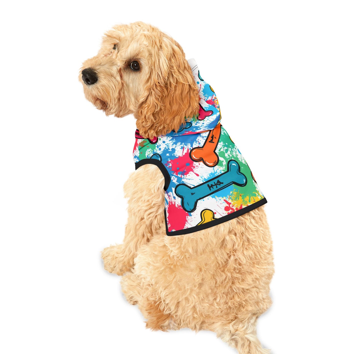 Colorful Graffiti Pet Hoodie with Bone Print