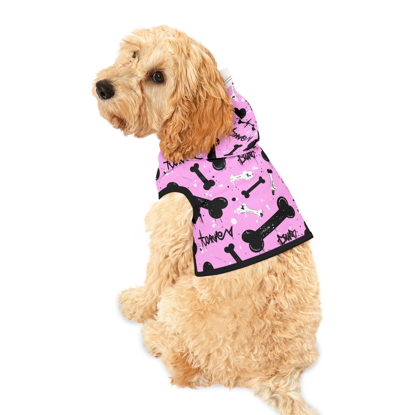 Dog Hoodie - Pink Graffiti Bone Print