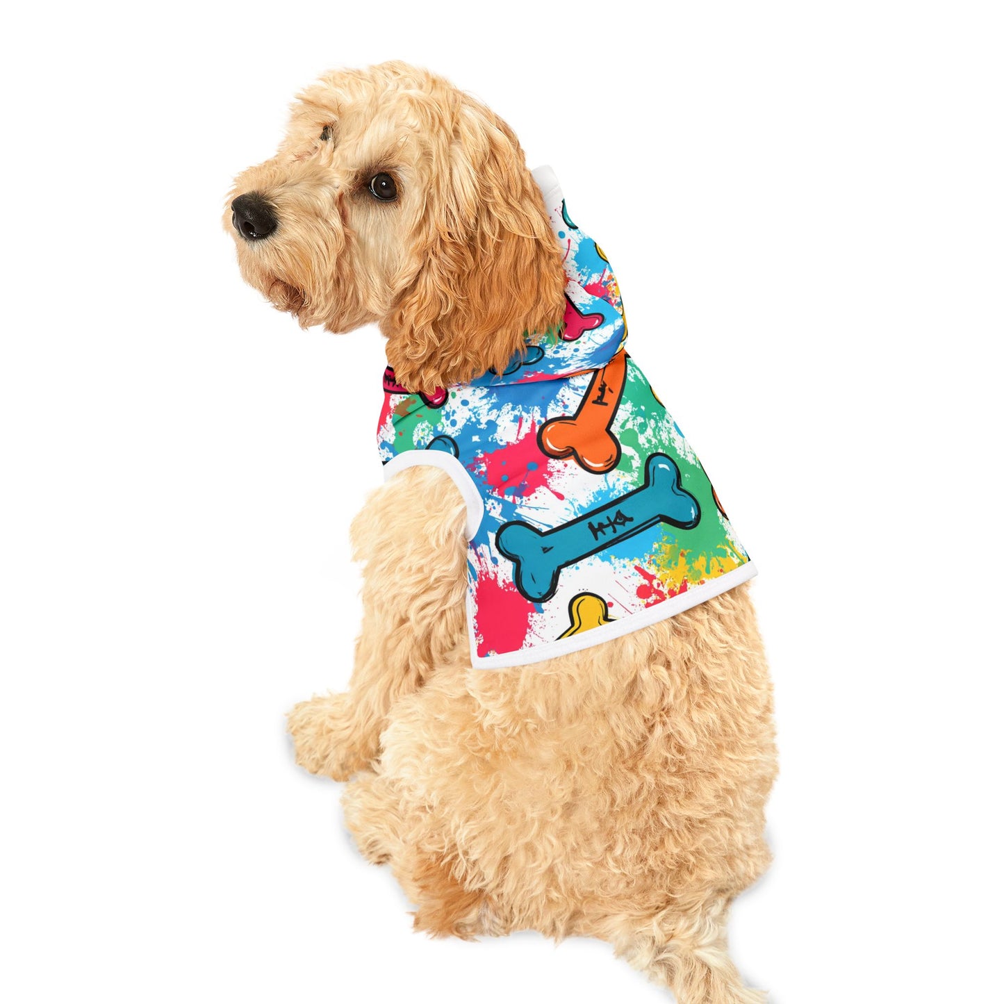 Colorful Graffiti Pet Hoodie with Bone Print