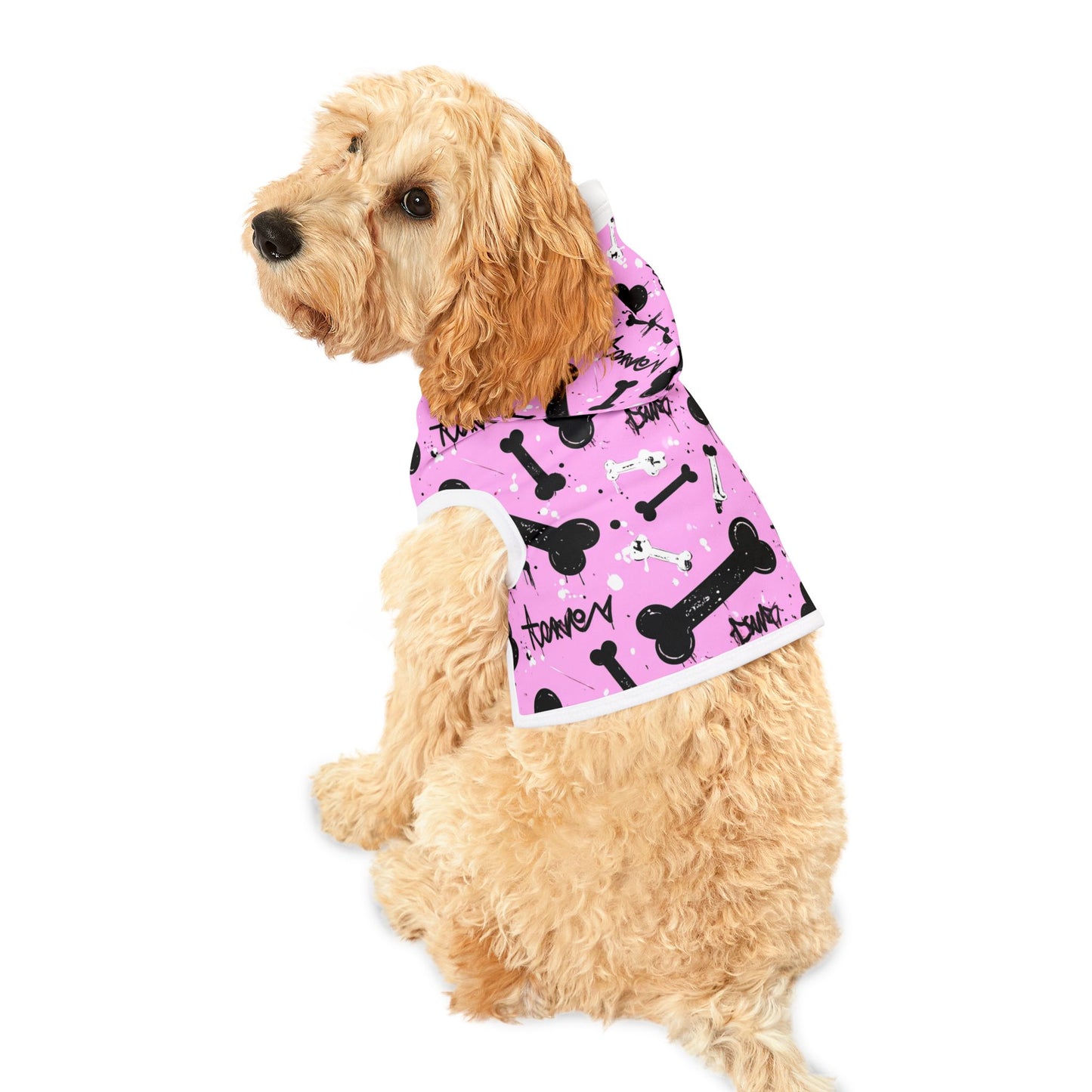 Dog Hoodie - Pink Graffiti Bone Print