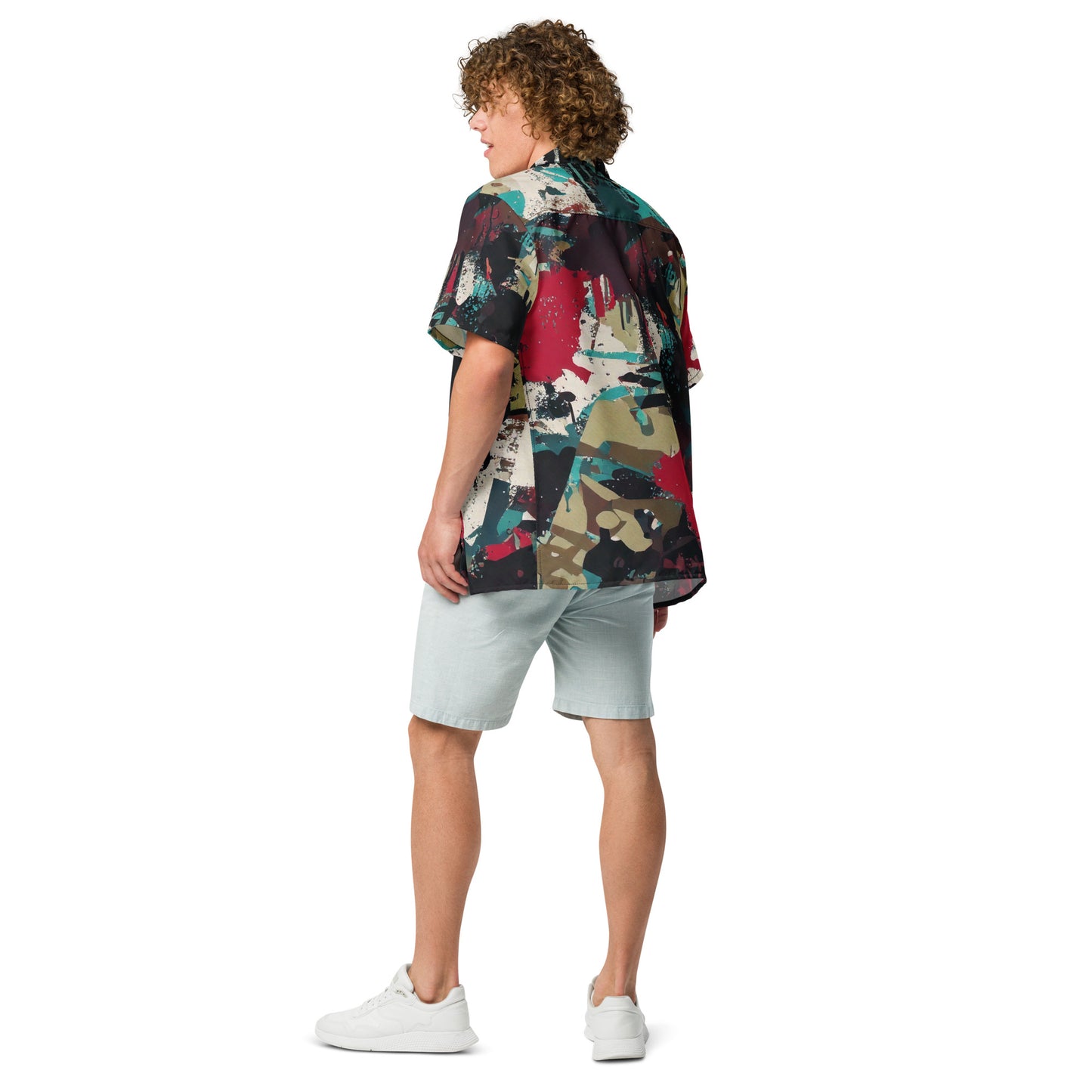 Red "Camo Remix" Summer Button Down