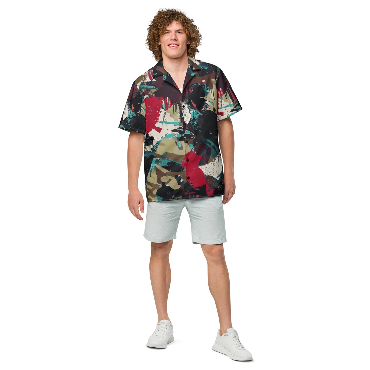 Red "Camo Remix" Summer Button Down