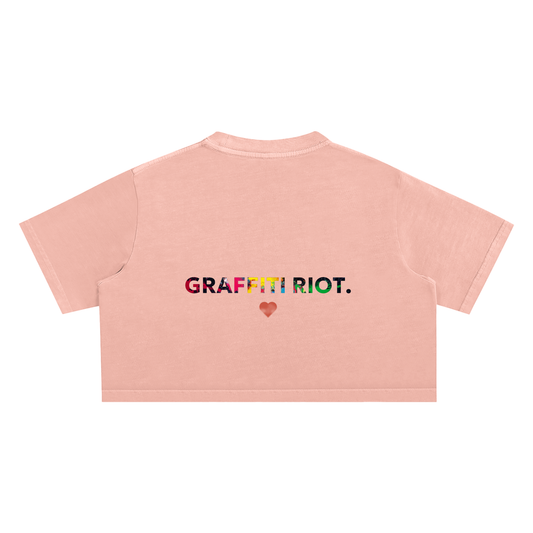 GRAFFITI RIOT,GRAFFITI RIOT TEE,CROP TEE,CROP GRAFFITI TEE,SUMMER CROPPED TEE,LADIES SUMMER CROP TEE