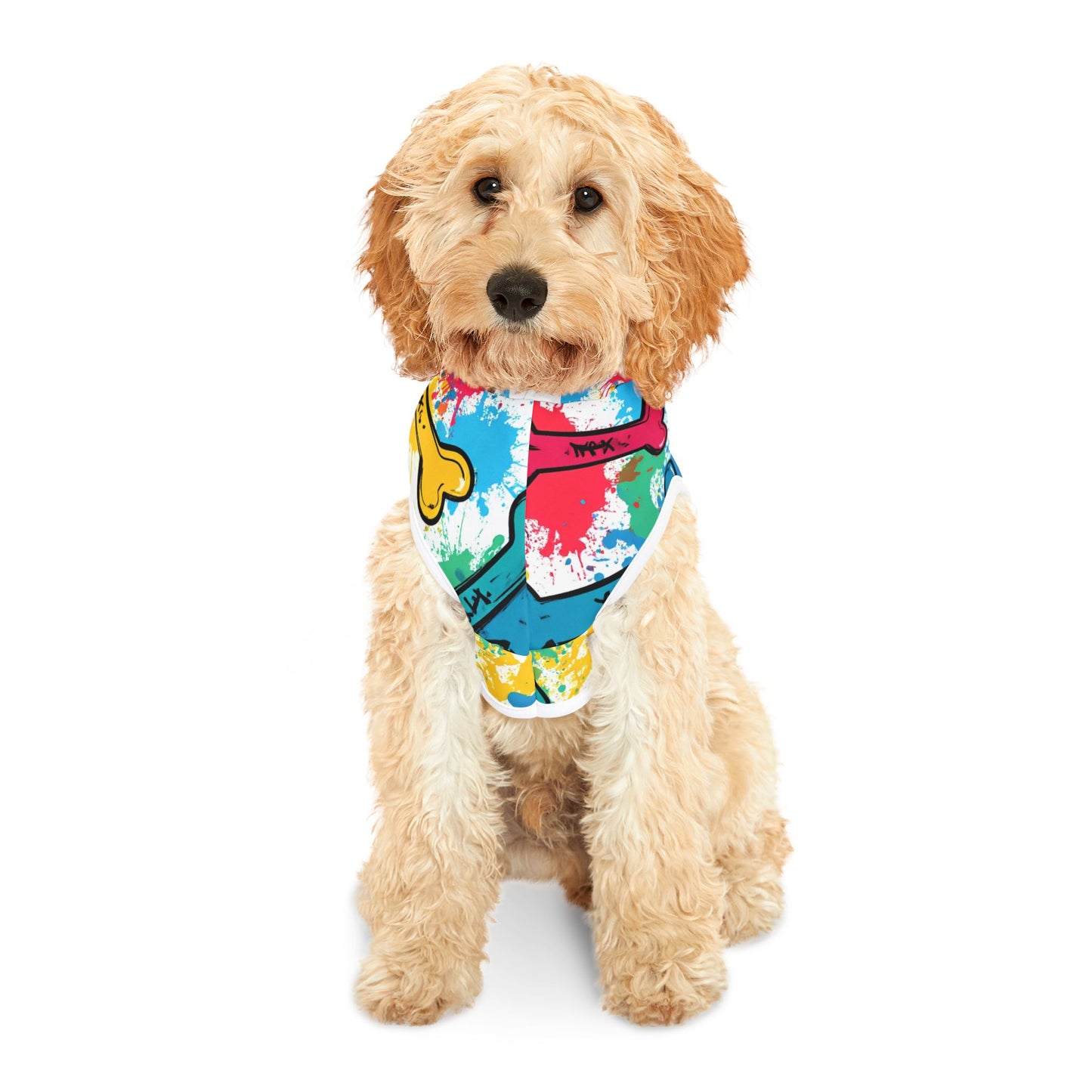 Colorful Graffiti Pet Hoodie with Bone Print