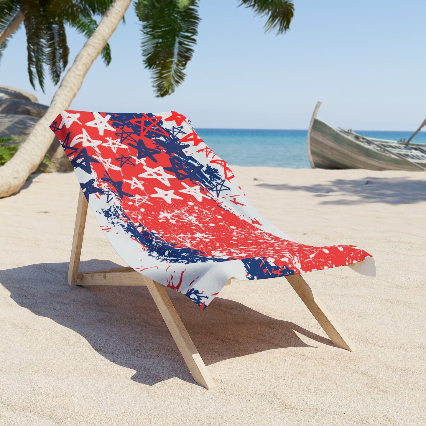 Beach Towel - Patriotic Graffiti Starry Red, White, and Blue Design