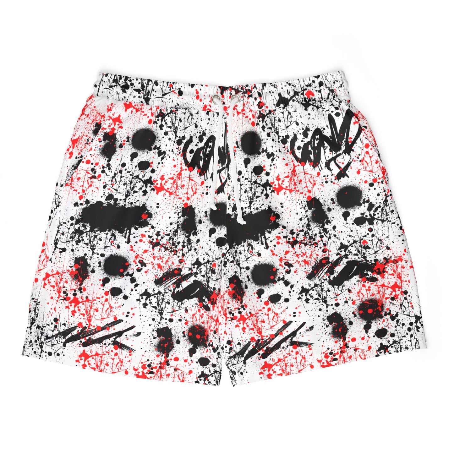 Tag & Splash Red Graffiti Print Unisex Swim Shorts