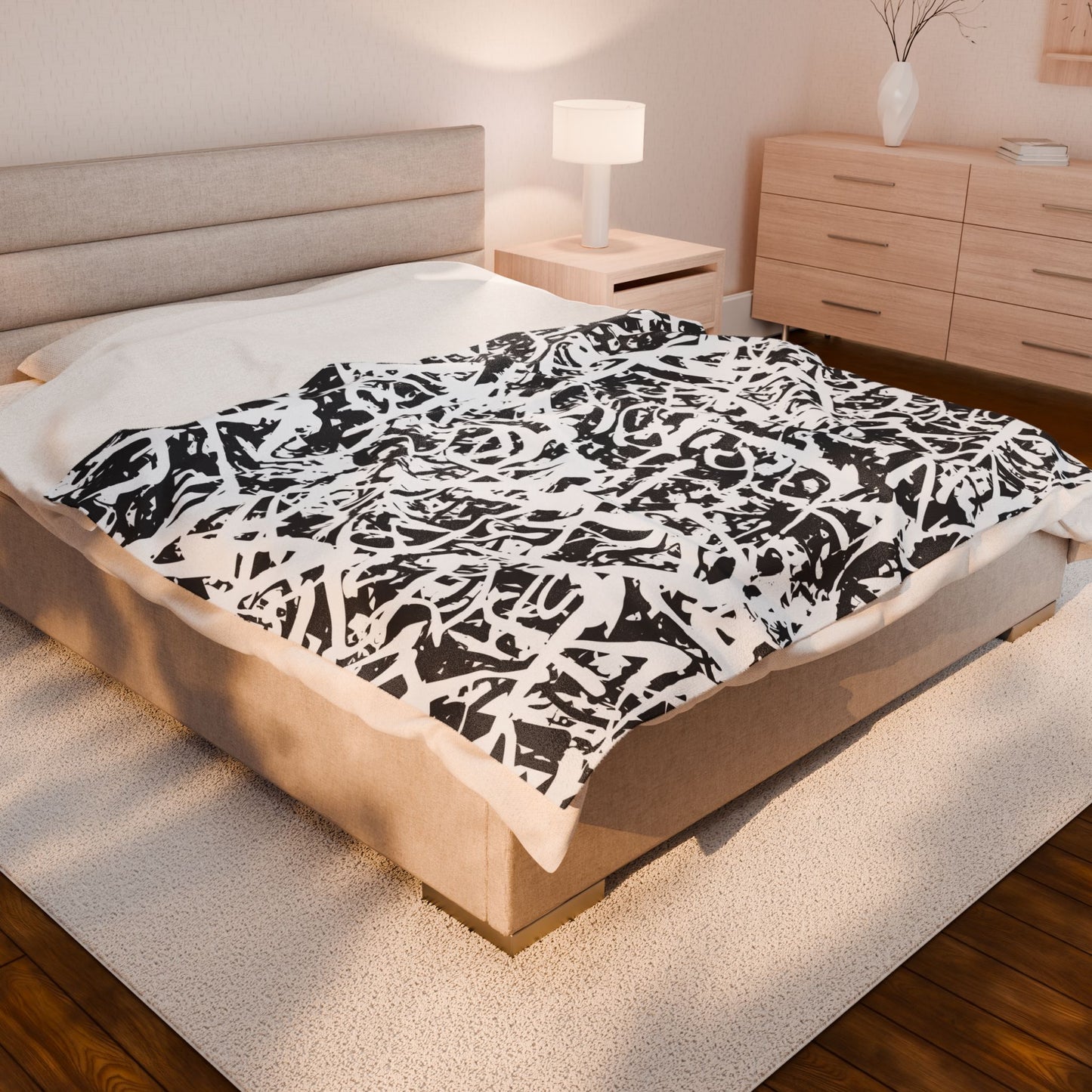 "Ink Riot" Velveteen Plush Graffiti Throw Blanket, Cozy Gift for Home Decor, Trendy Throws for Winter, Unique Bedding, Soft Decorative Throw