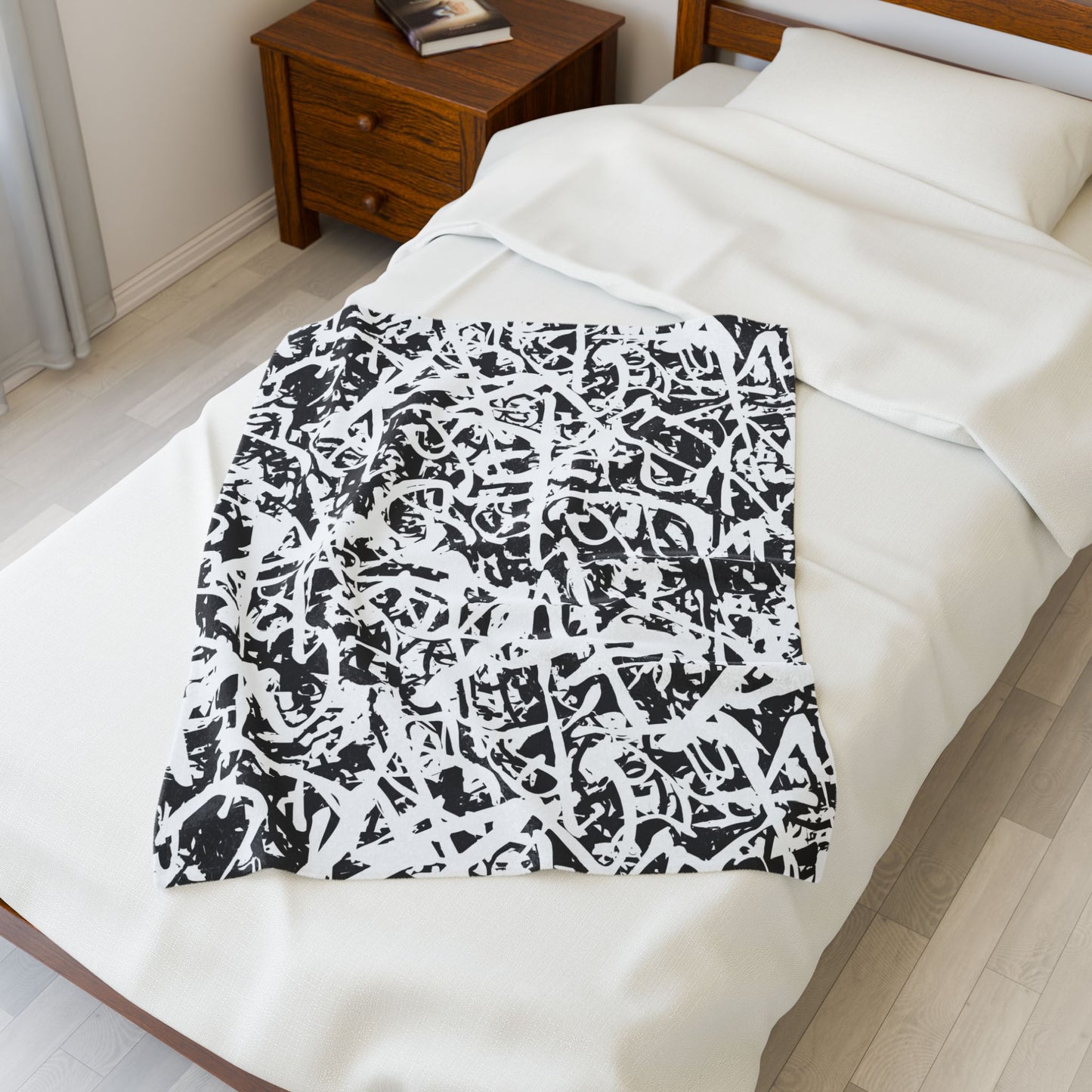 "Ink Riot" Velveteen Plush Graffiti Throw Blanket, Cozy Gift for Home Decor, Trendy Throws for Winter, Unique Bedding, Soft Decorative Throw
