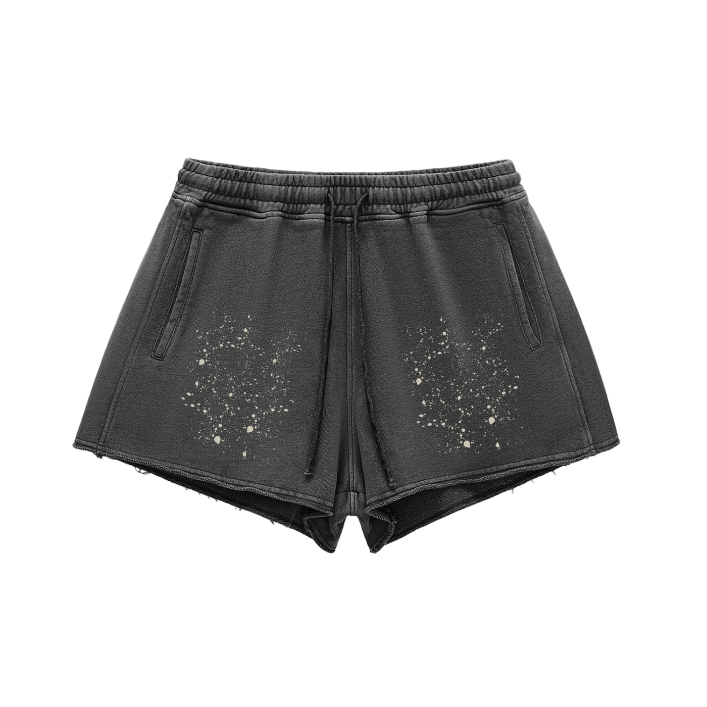 Snow Washed Raw Edge Drawstring Shorts