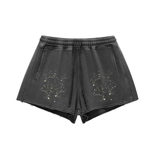 Snow Washed Raw Edge Drawstring Shorts