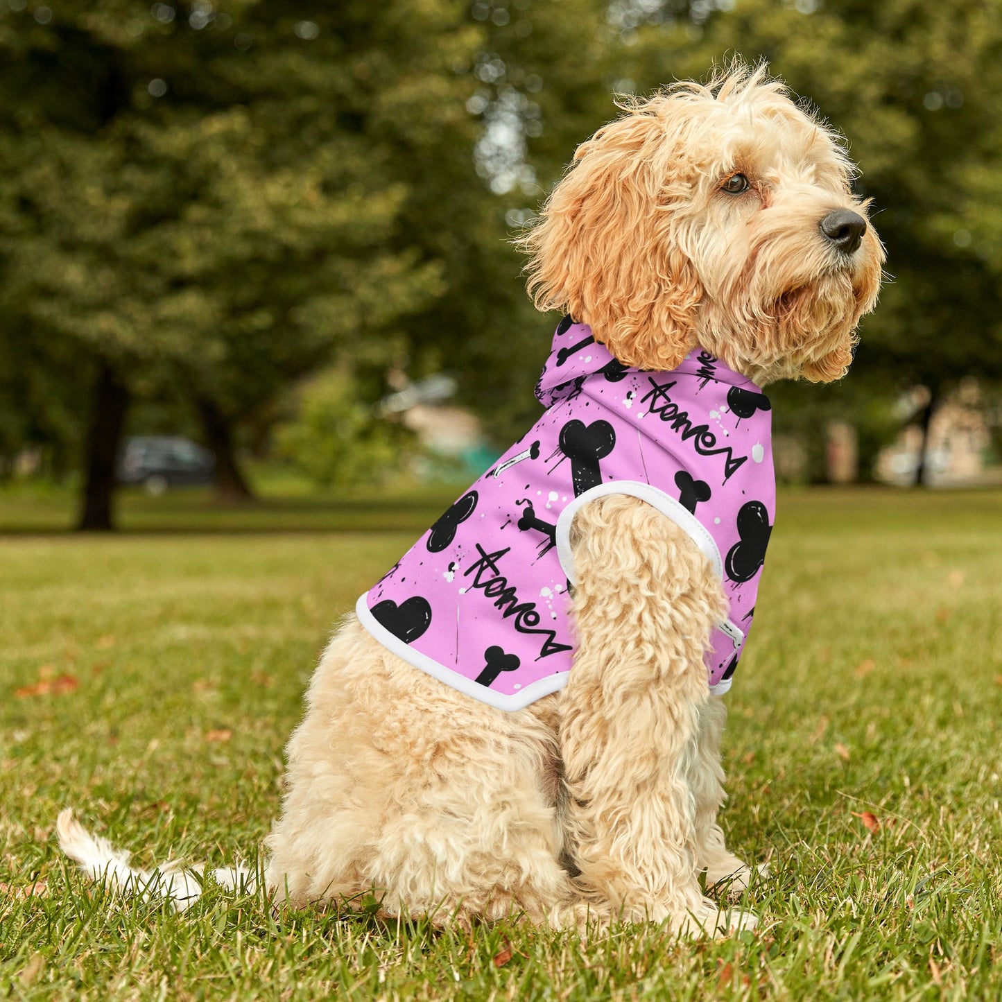 Dog Hoodie - Pink Graffiti Bone Print
