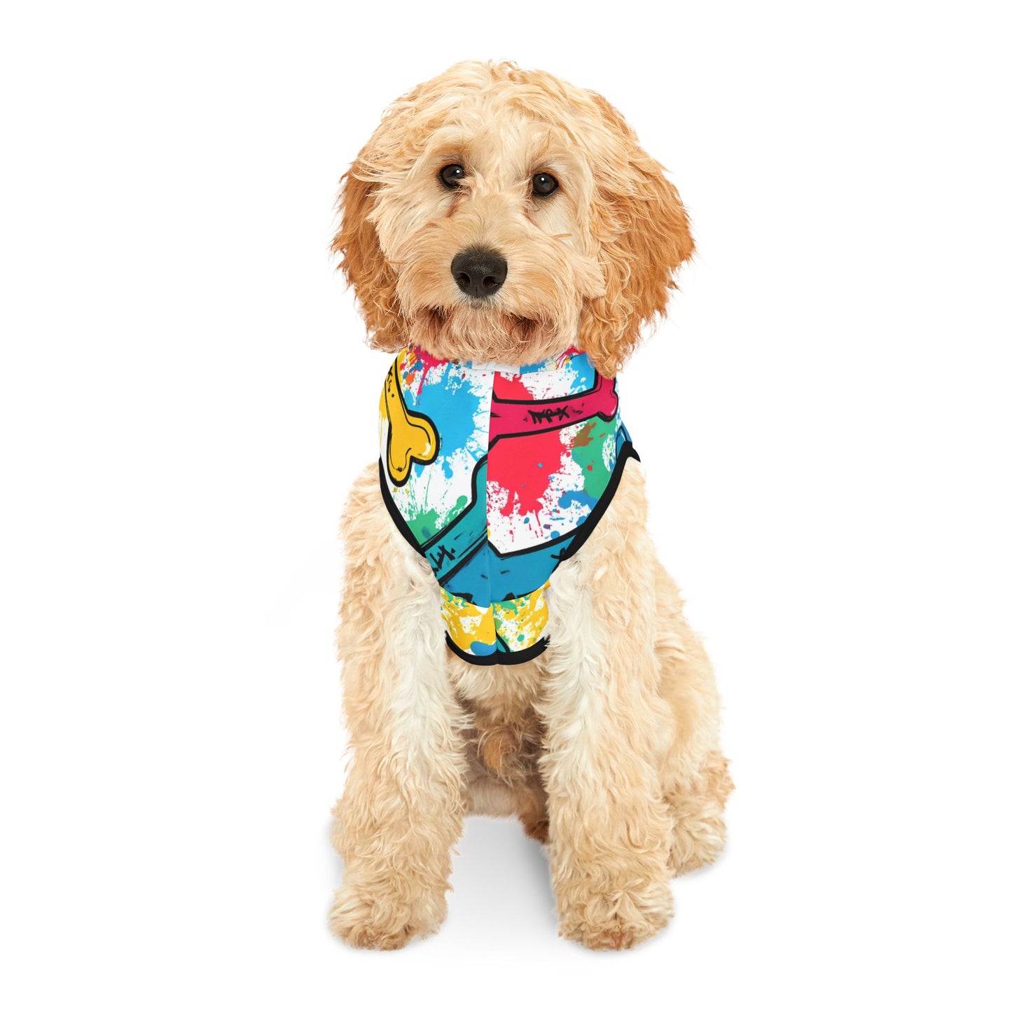 Colorful Graffiti Pet Hoodie with Bone Print