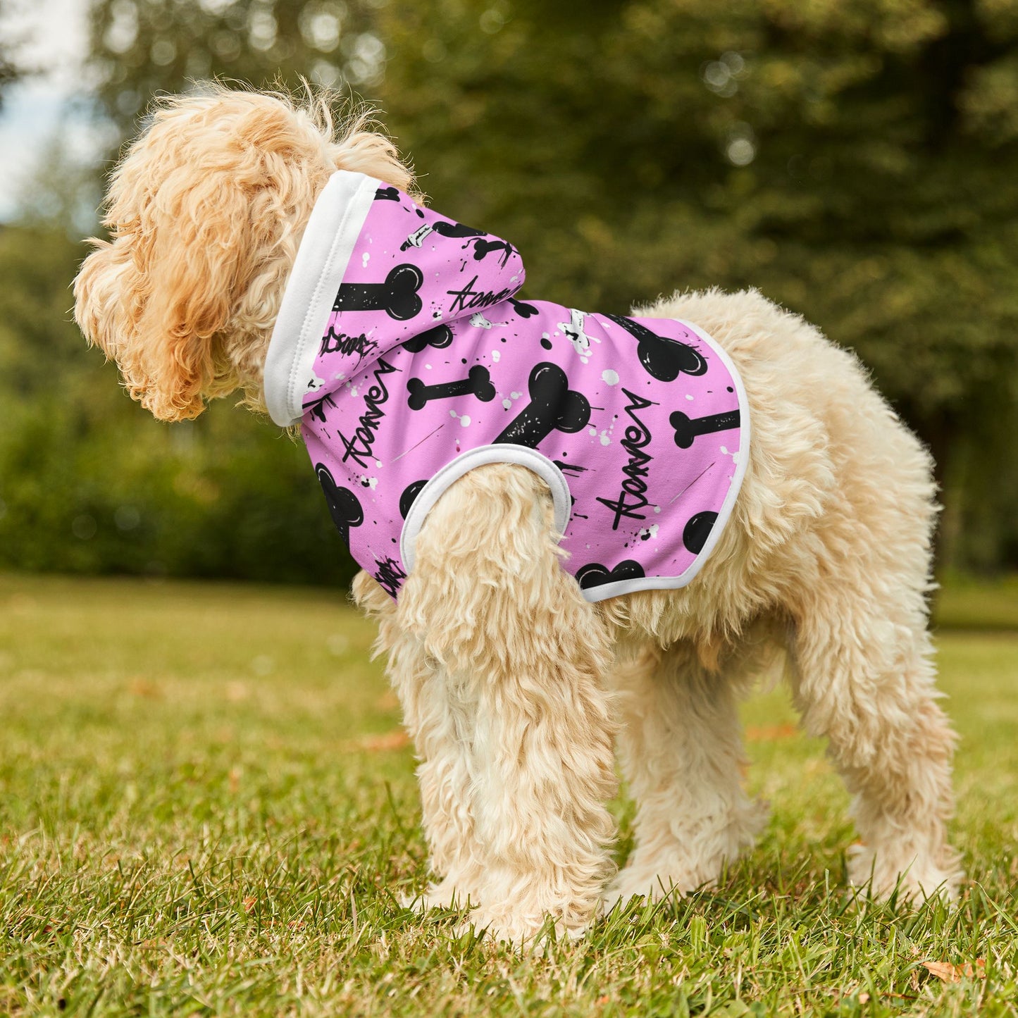 Dog Hoodie - Pink Graffiti Bone Print