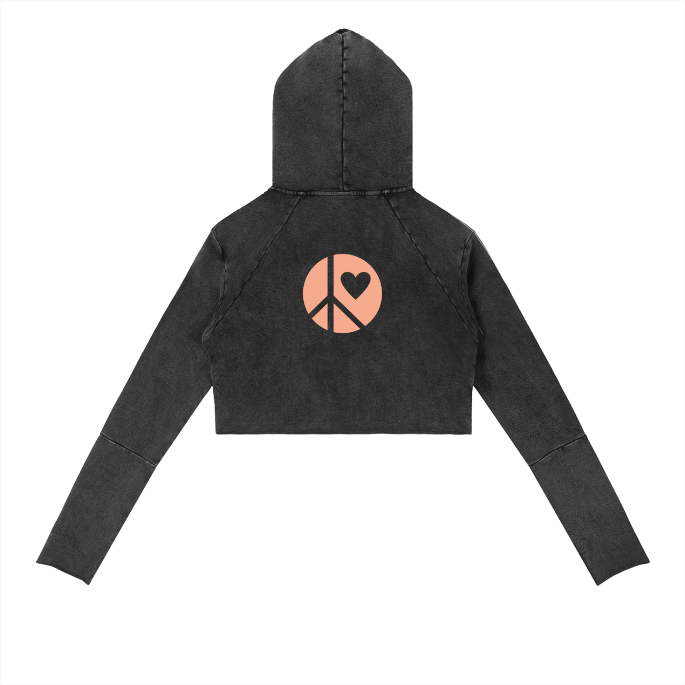 Graffiti Riot™ Vintage Washed Raw Edge Cropped Hoodie – Peace & Love Emblem