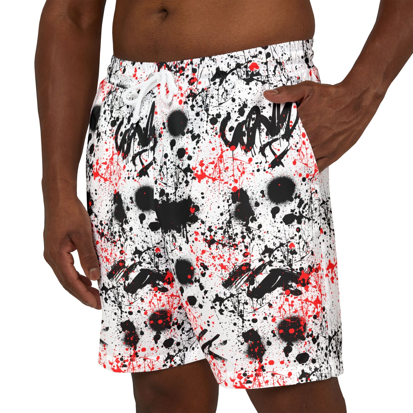 Tag & Splash Red Graffiti Print Unisex Swim Shorts