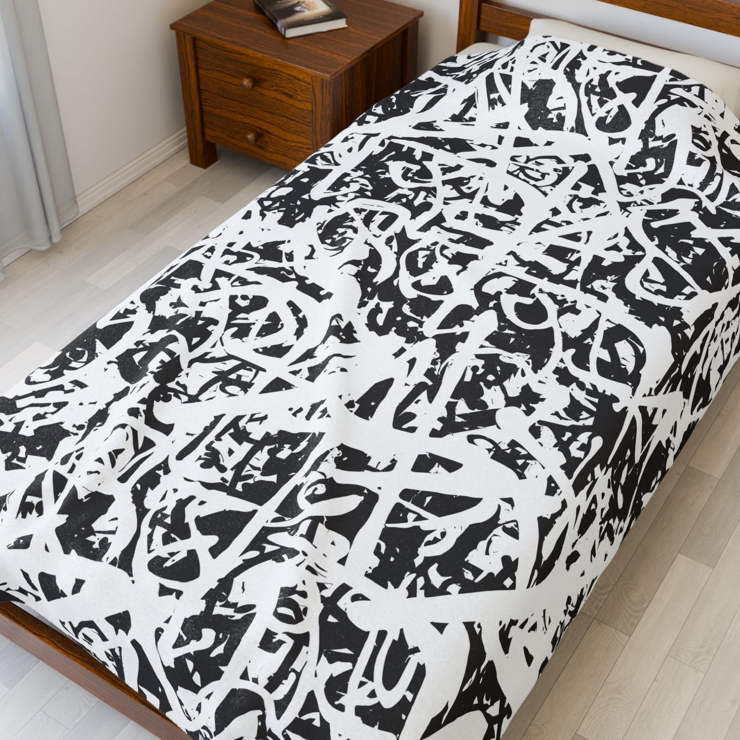 "Ink Riot" Velveteen Plush Graffiti Throw Blanket, Cozy Gift for Home Decor, Trendy Throws for Winter, Unique Bedding, Soft Decorative Throw