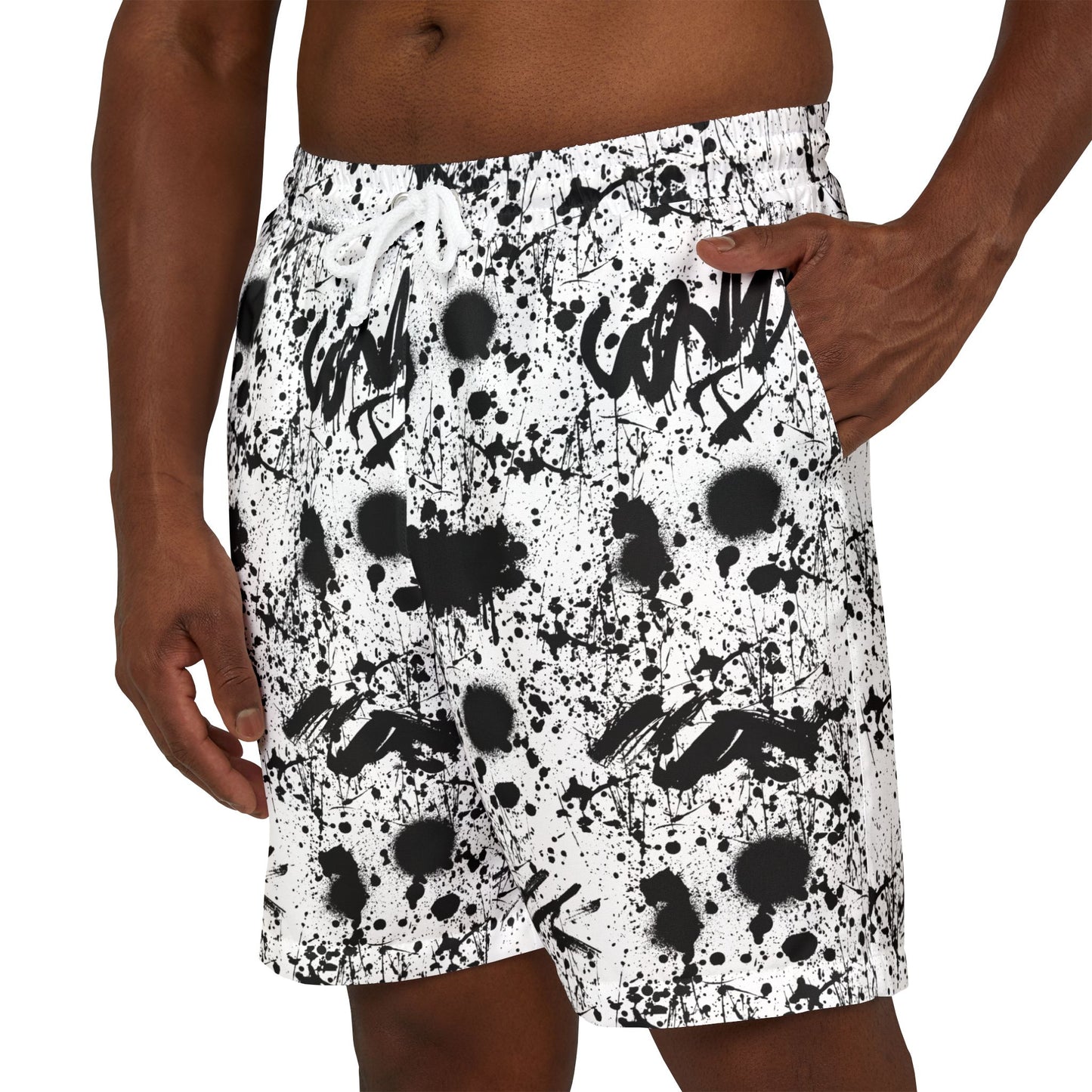 Tag & Splash Graffiti Print Unisex Swim Shorts