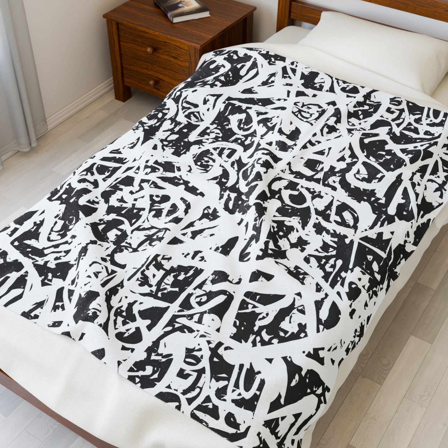 "Ink Riot" Velveteen Plush Graffiti Throw Blanket, Cozy Gift for Home Decor, Trendy Throws for Winter, Unique Bedding, Soft Decorative Throw