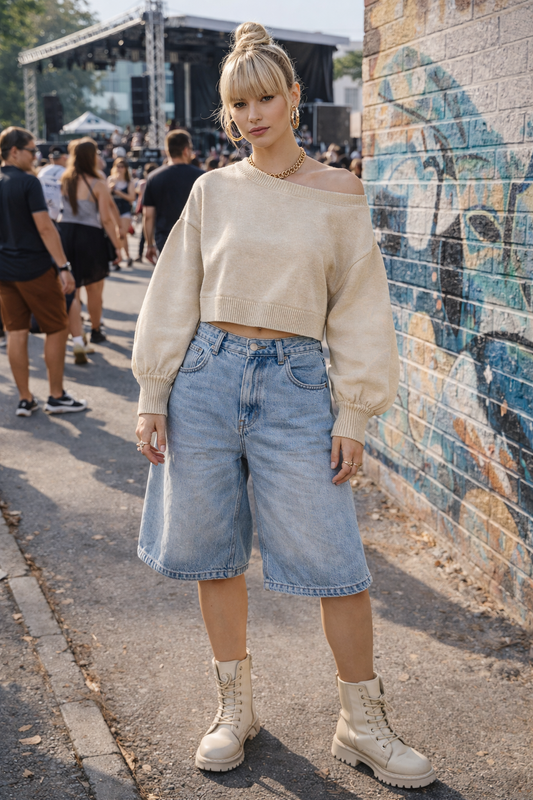 Quiet Riot™ Mineral Wash Cropped Balloon Sleeve Sweater – Women’s