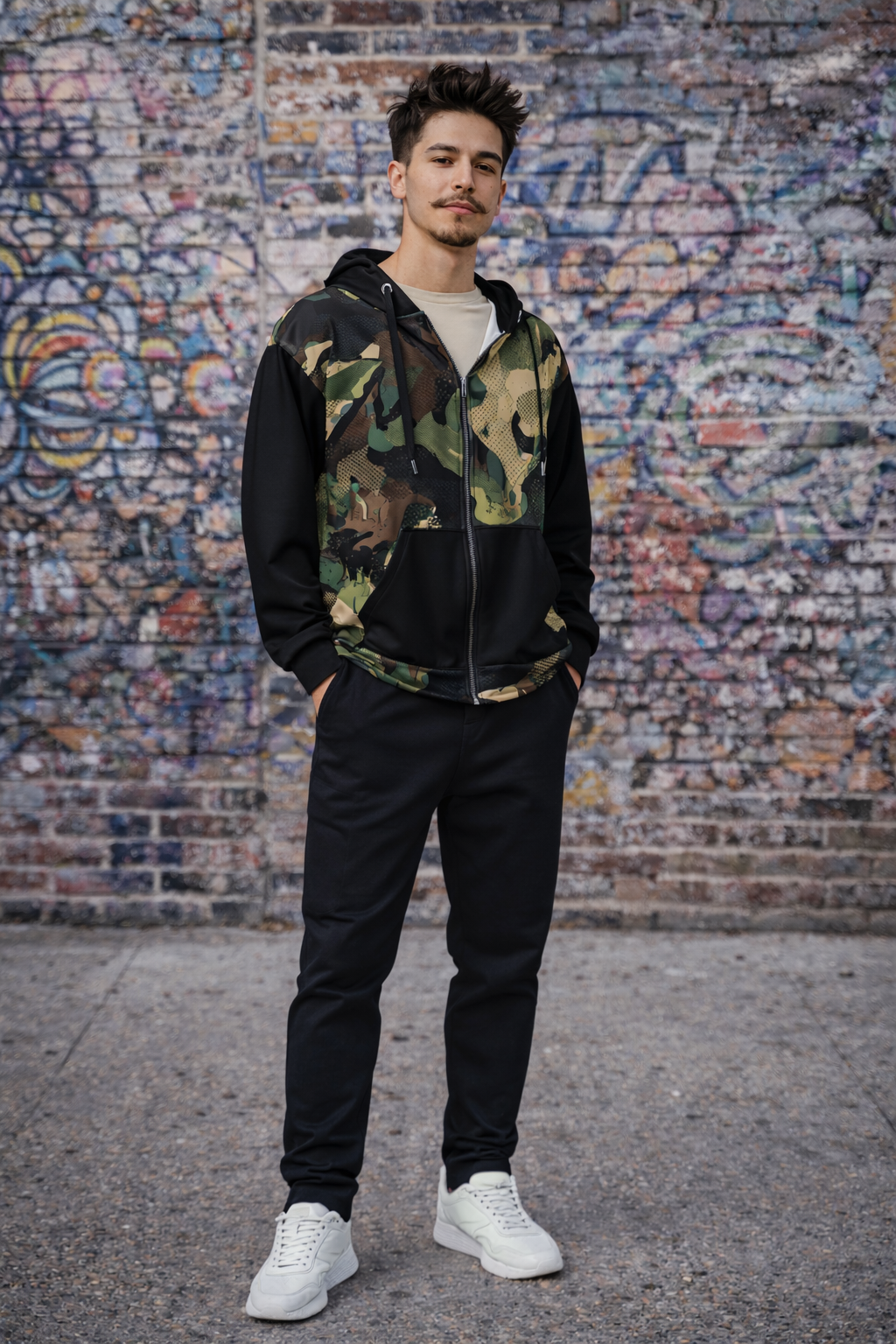 “Shadow Signal” Graffiti Camo Zip Hoodie