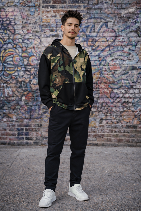 “Shadow Signal” Graffiti Camo Zip Hoodie