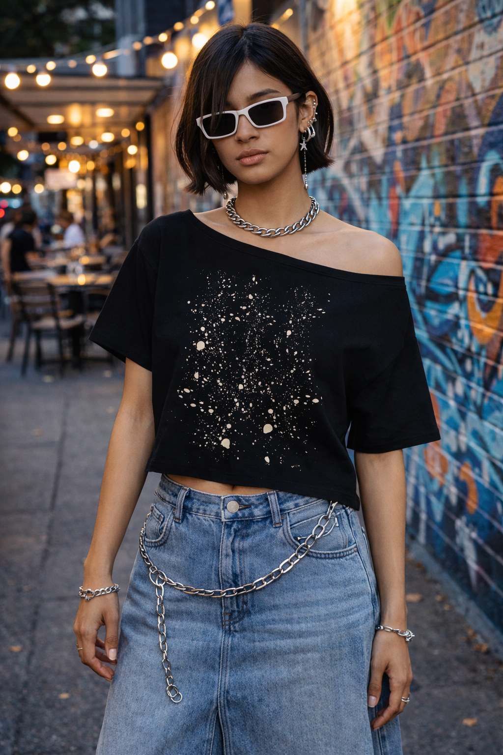 Quiet Riot™ Asymmetric Paint-Splatter Oversized Cotton Tee