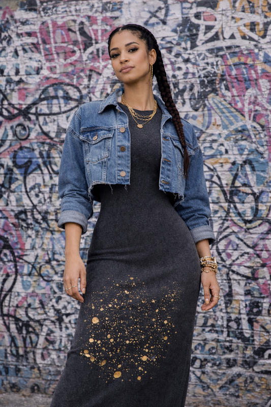 Quiet Riot™ Dyed Washed Slit Maxi Dress | Paint-Splatter Streetwear Maxi