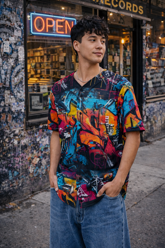 Street Ease Graffiti Wall Print Baseball Jersey