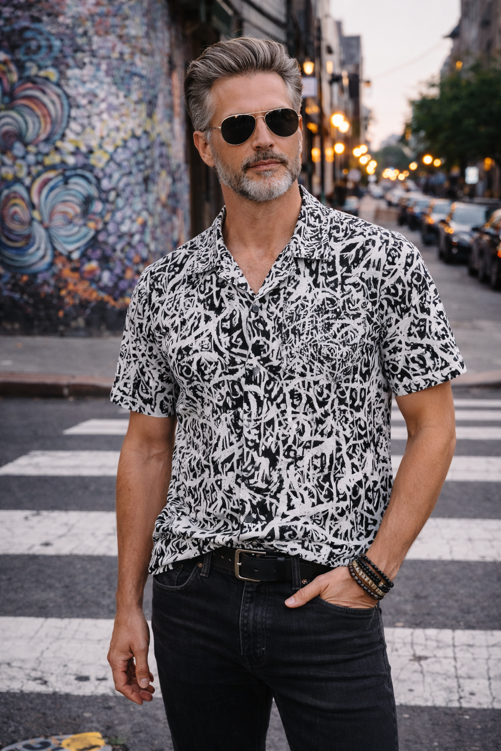 Concrete Canvas Button-Down – Black & White Graffiti Edition
