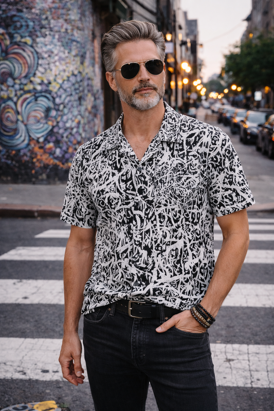 Concrete Canvas Button-Down – Black & White Graffiti Edition