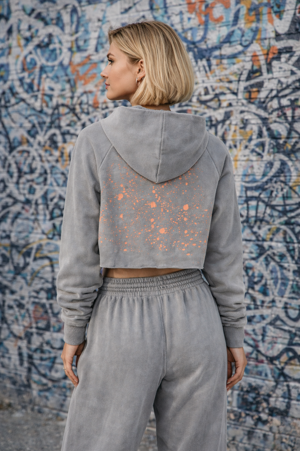 Graffiti Riot™ Vintage Washed Paint-Splatter Cropped Hoodie