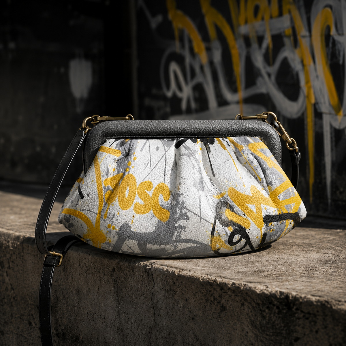 Graffiti Riot Street Ease Pleated Crossbody Bag - Nappa or Vegan