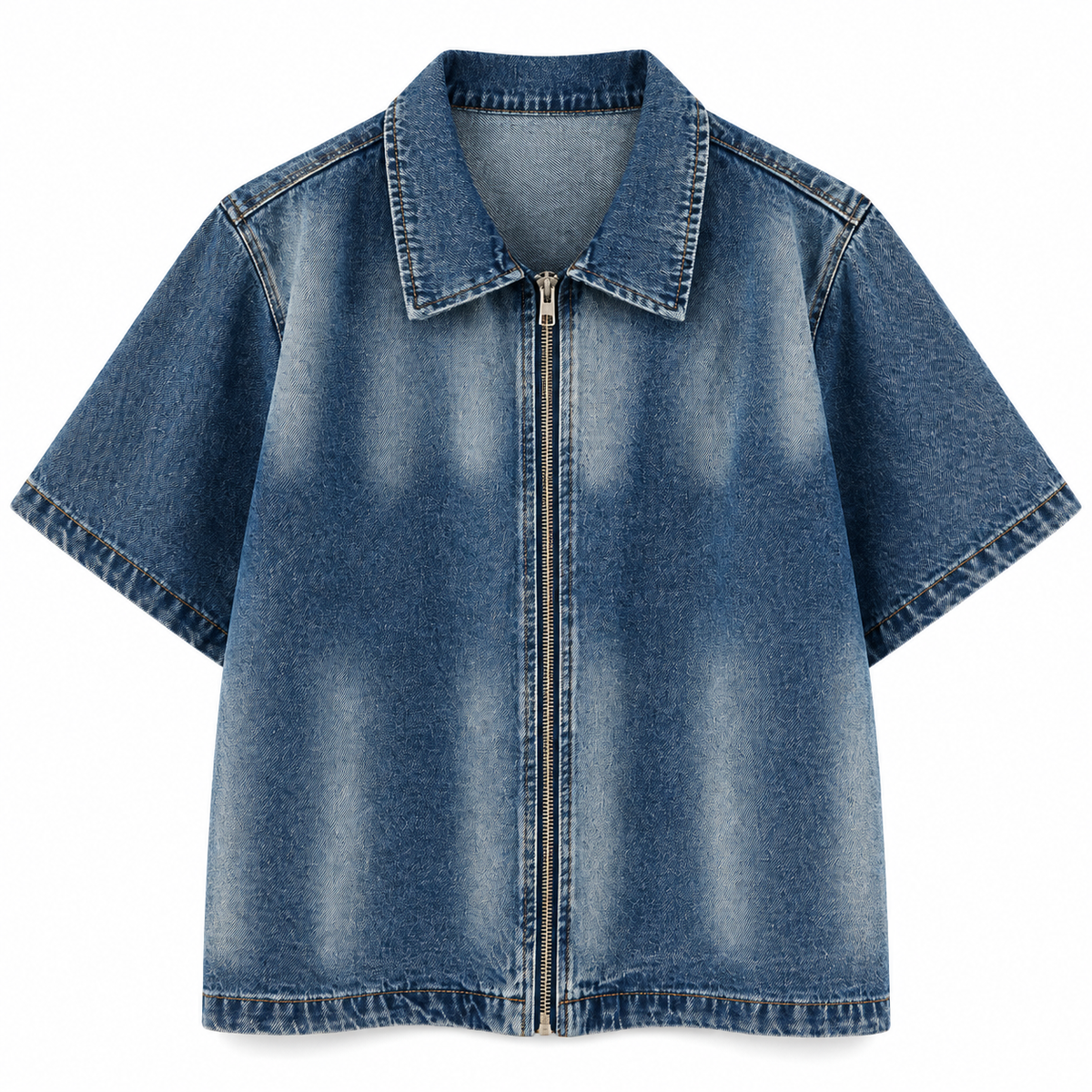 Quiet Riot Vintage Wash Zip-Front Denim Overshirt