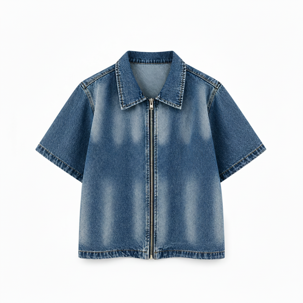 Quiet Riot Vintage Wash Zip-Front Denim Overshirt