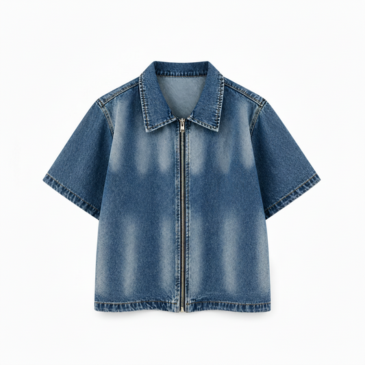 Quiet Riot Vintage Wash Zip-Front Denim Overshirt