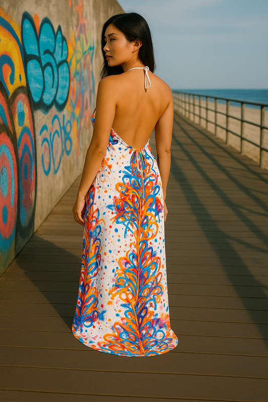 Tag Me Twice: Graffiti Halter Maxi Dress