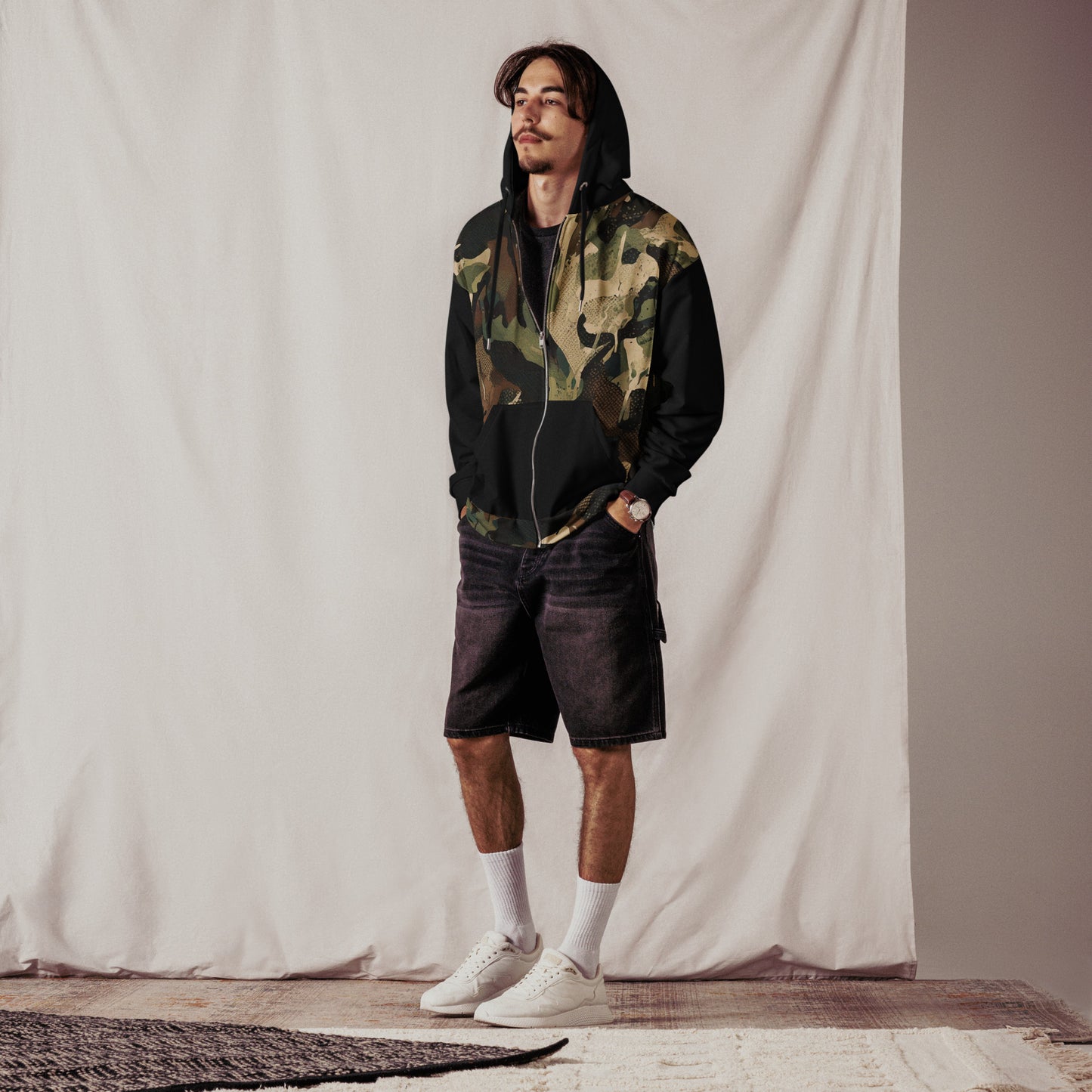 “Shadow Signal” Graffiti Camo Zip Hoodie
