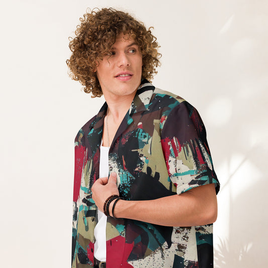 Red "Camo Remix" Summer Button Down