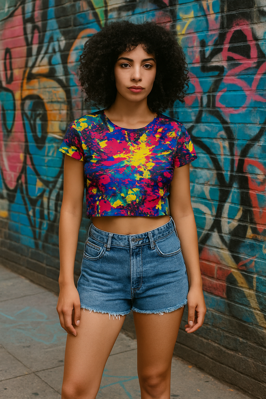 Neon Drip Graffiti Crop Tee – Festival Streetwear Top