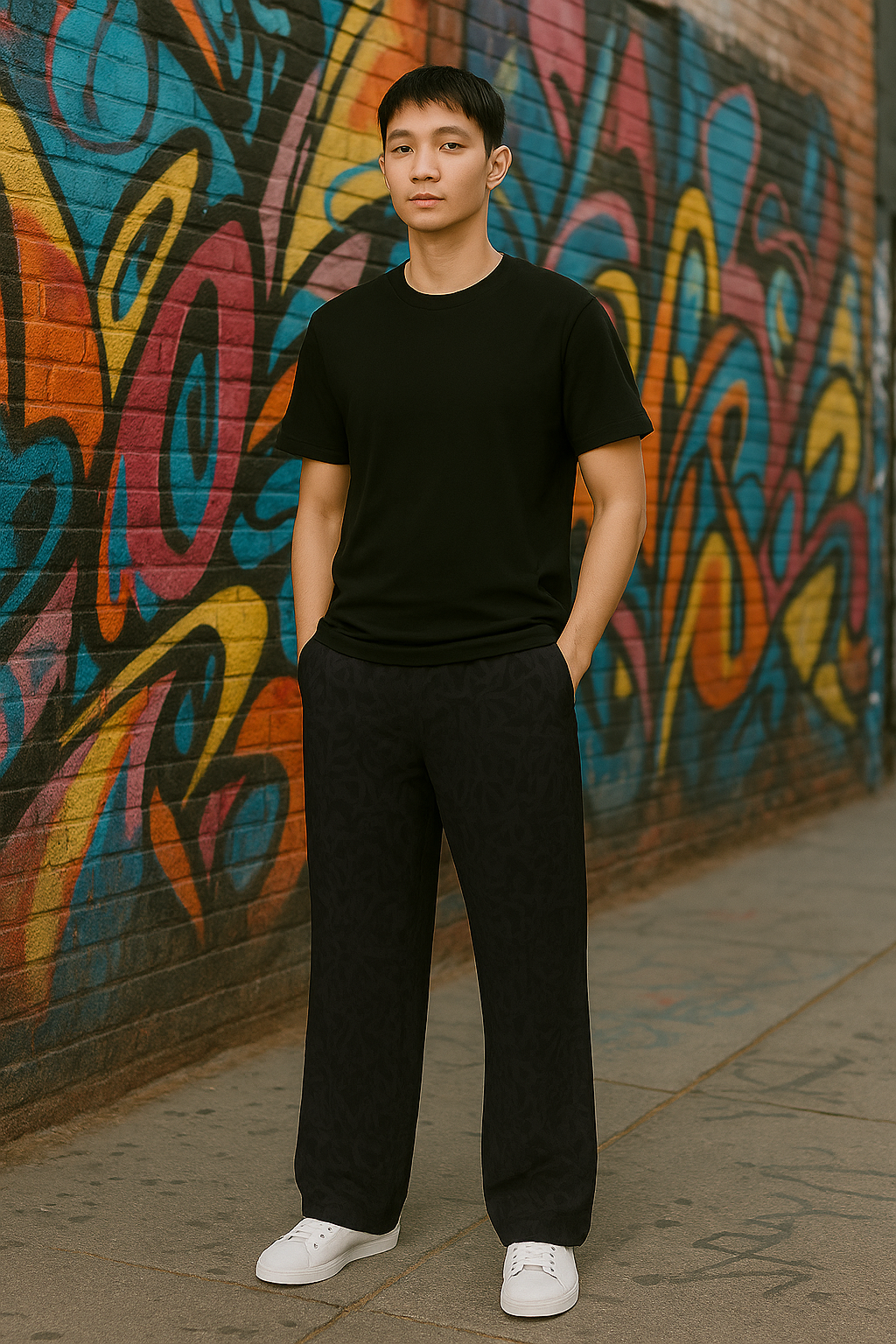 Shadow Script Wide-Leg Pants – Monochrome Graffiti Unisex Edition