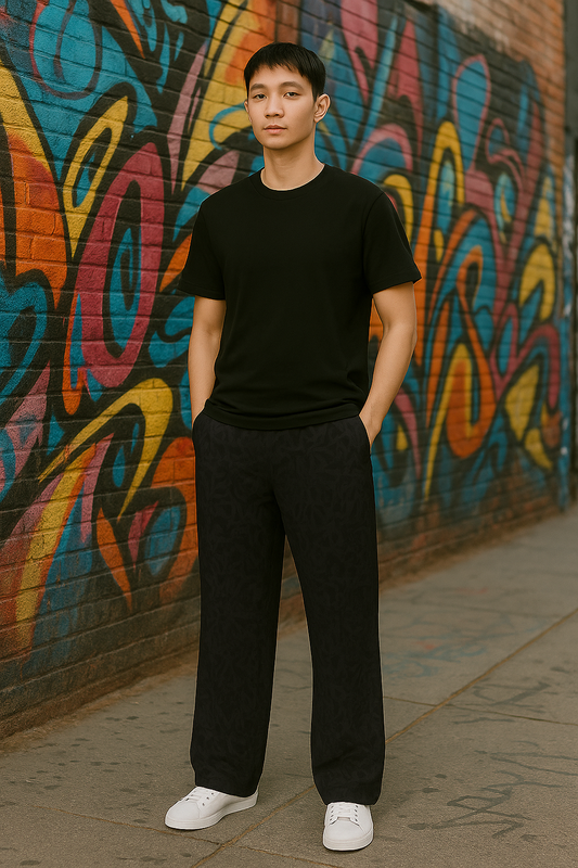Shadow Script Wide-Leg Pants – Monochrome Graffiti Unisex Edition