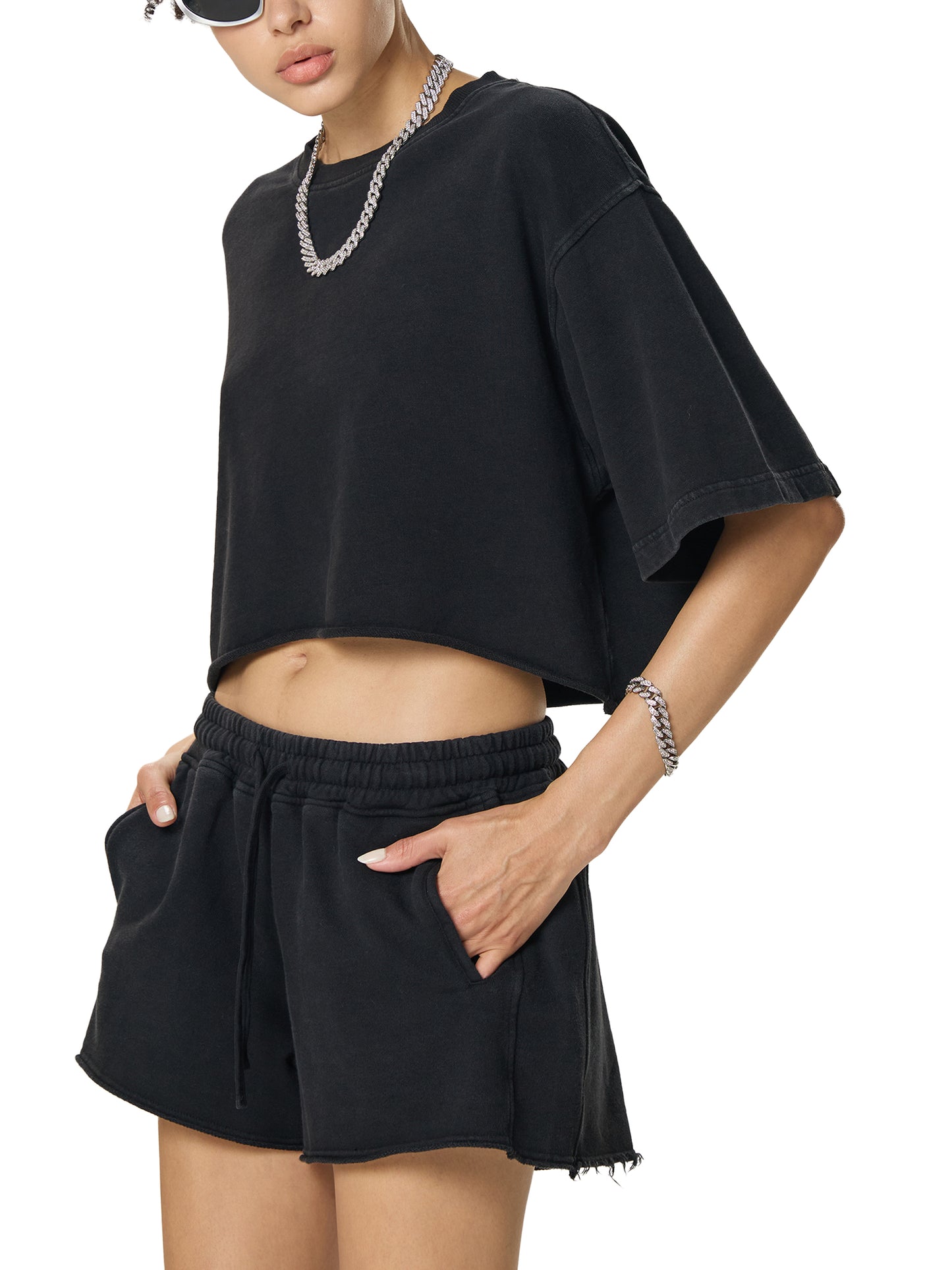 Snow Washed Raw Edge Crop Top