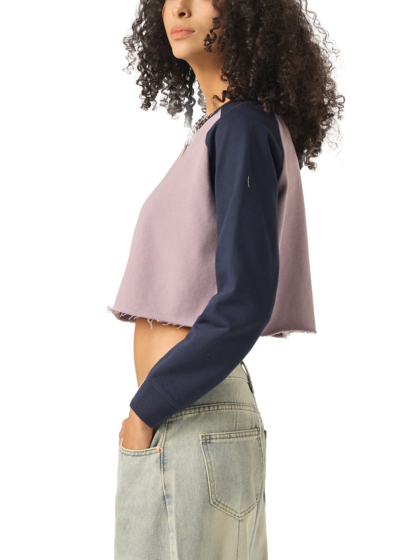 Quiet Riot™ Raw-Hem Color-Block Raglan Crop