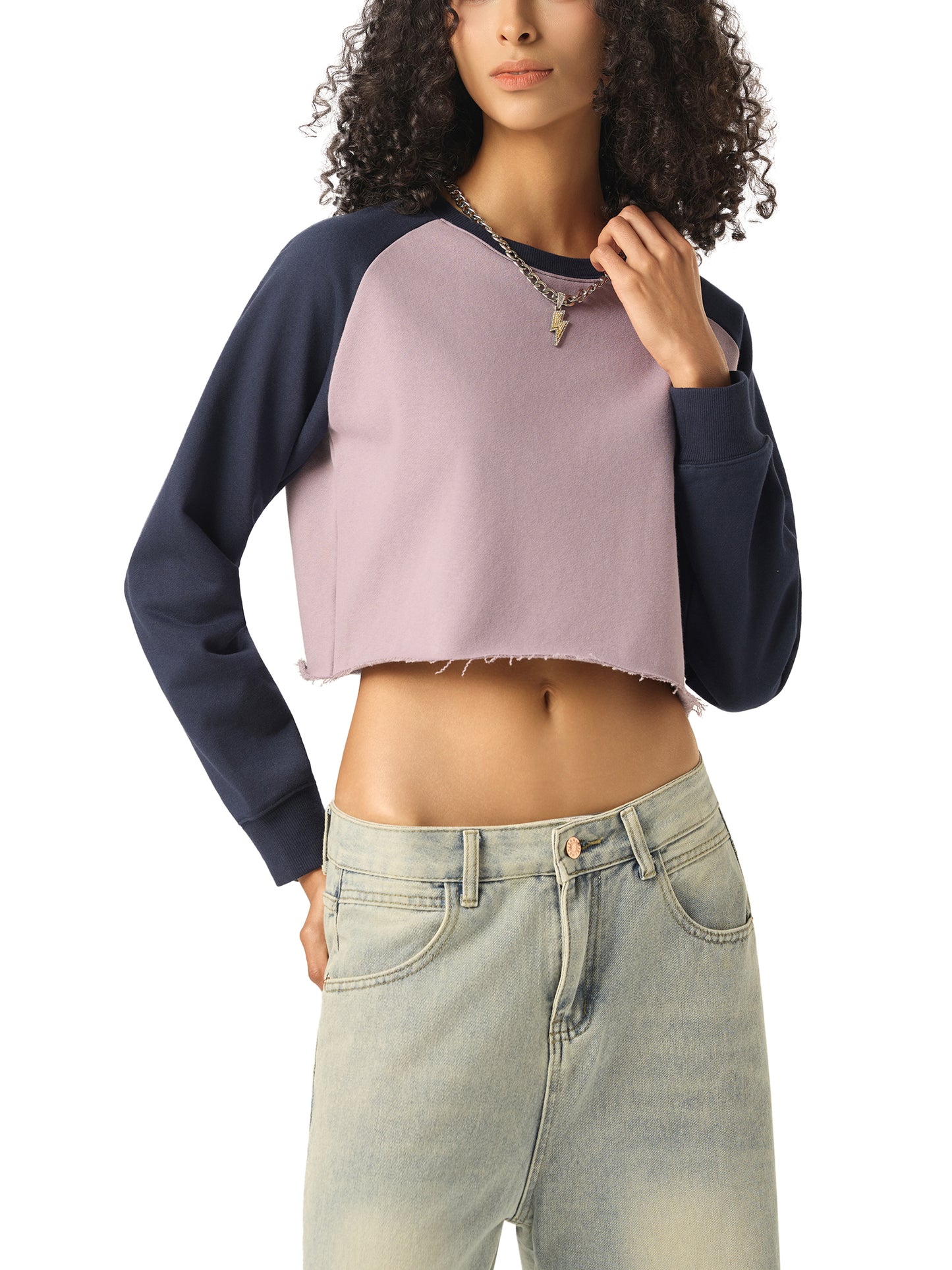Quiet Riot™ Raw-Hem Color-Block Raglan Crop